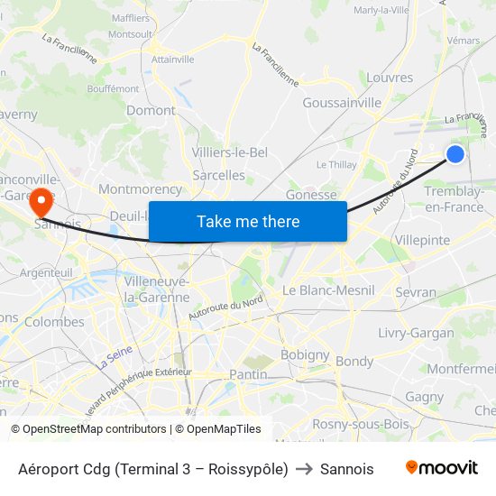 Aéroport Cdg (Terminal 3 – Roissypôle) to Sannois map