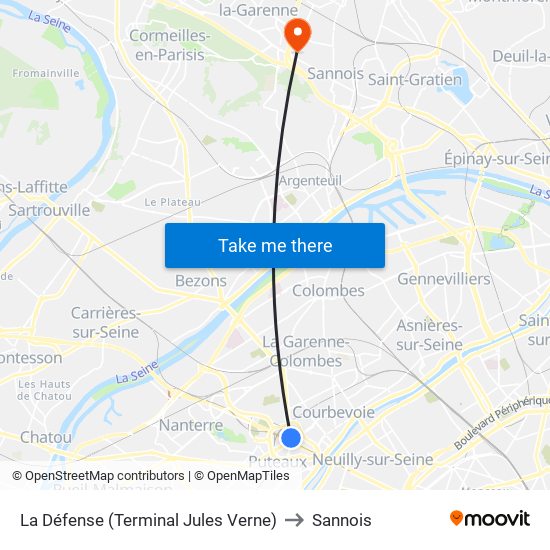 La Défense (Terminal Jules Verne) to Sannois map