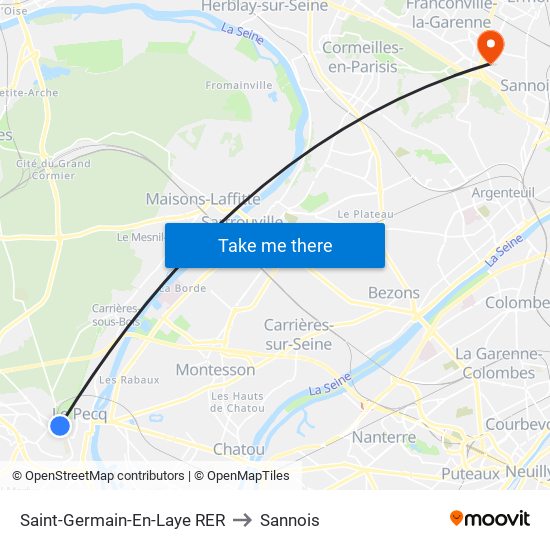 Saint-Germain-En-Laye RER to Sannois map