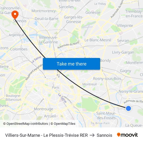 Villiers-Sur-Marne - Le Plessis-Trévise RER to Sannois map