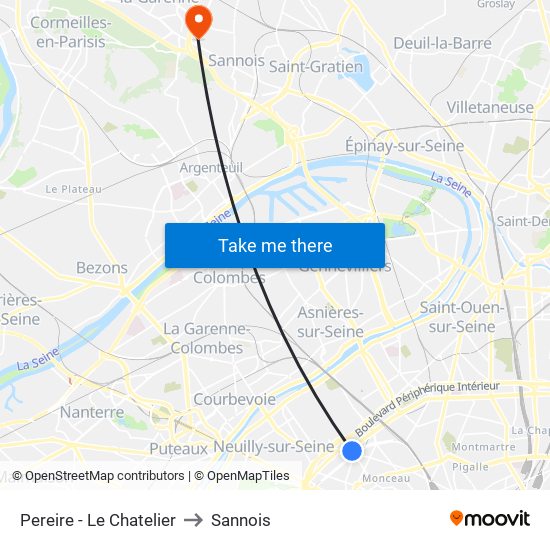 Pereire - Le Chatelier to Sannois map