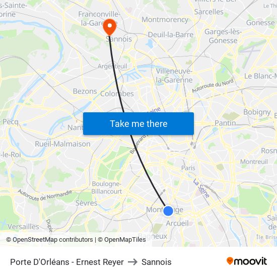 Porte D'Orléans - Ernest Reyer to Sannois map