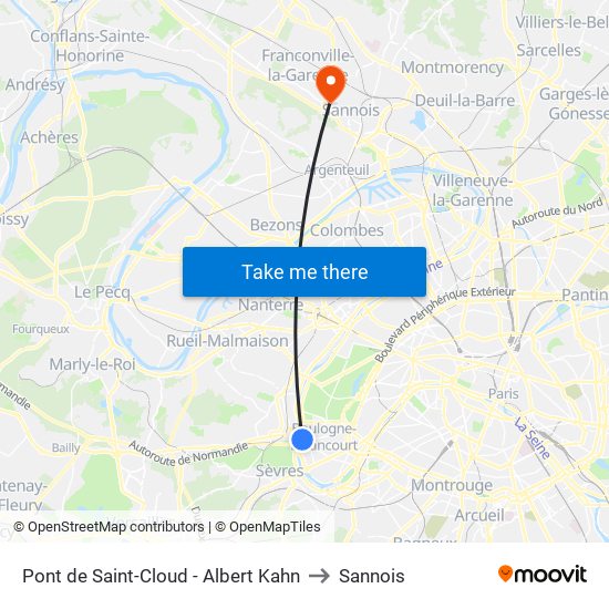 Pont de Saint-Cloud - Albert Kahn to Sannois map