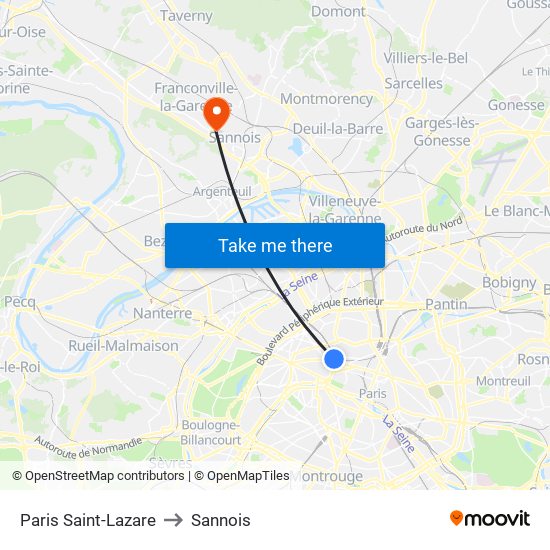 Paris Saint-Lazare to Sannois map