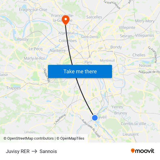 Juvisy RER to Sannois map