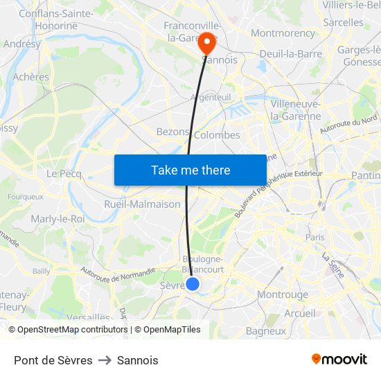 Pont de Sèvres to Sannois map