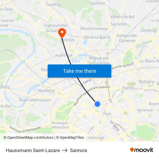 Haussmann Saint-Lazare to Sannois map