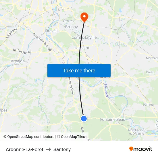 Arbonne-La-Foret to Santeny map