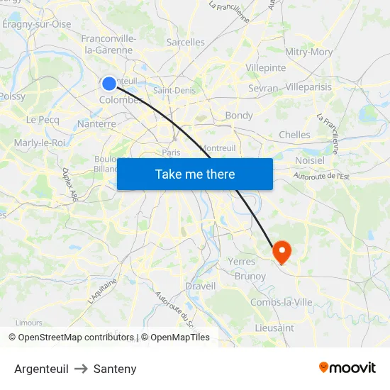 Argenteuil to Santeny map