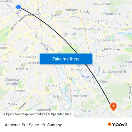 Asnieres-Sur-Seine to Santeny map