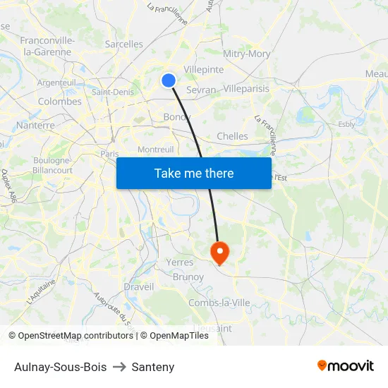 Aulnay-Sous-Bois to Santeny map