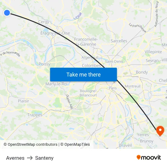 Avernes to Santeny map