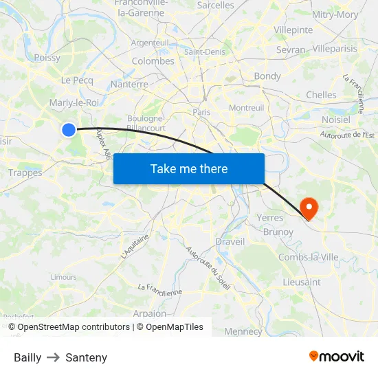 Bailly to Santeny map