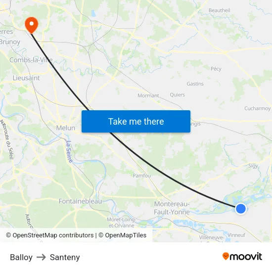 Balloy to Santeny map