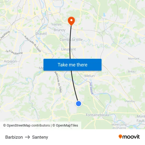 Barbizon to Santeny map