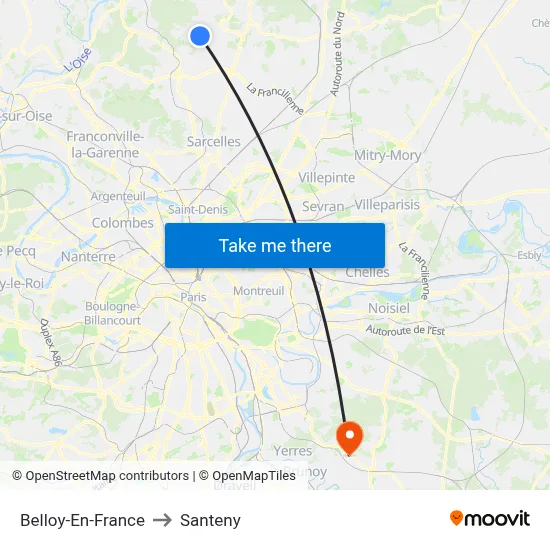 Belloy-En-France to Santeny map