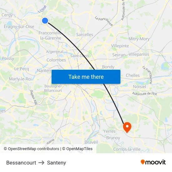Bessancourt to Santeny map