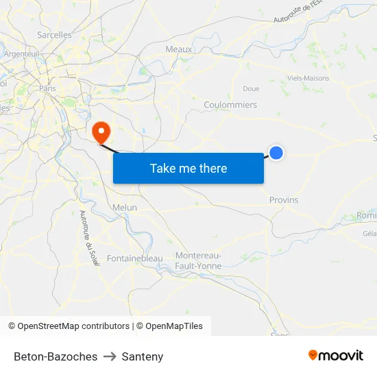 Beton-Bazoches to Santeny map