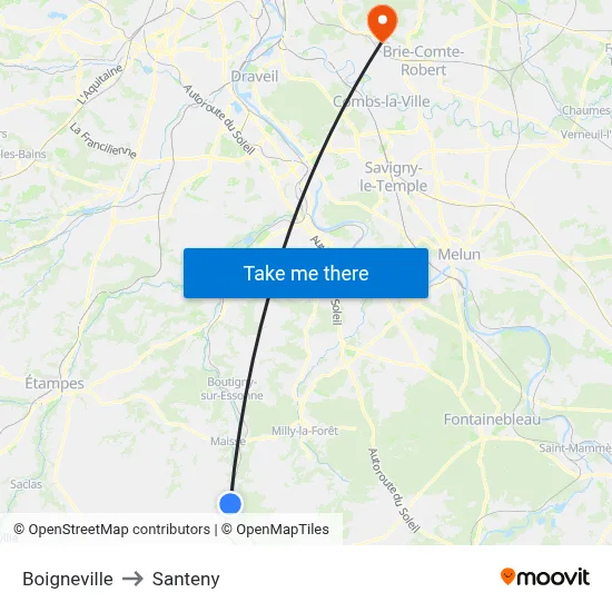 Boigneville to Santeny map