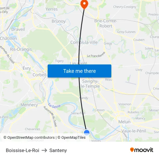 Boissise-Le-Roi to Santeny map