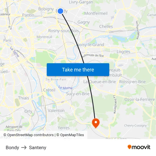 Bondy to Santeny map