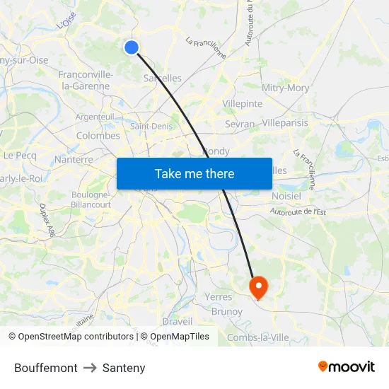 Bouffemont to Santeny map