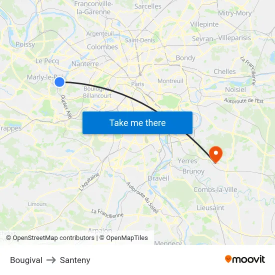 Bougival to Santeny map