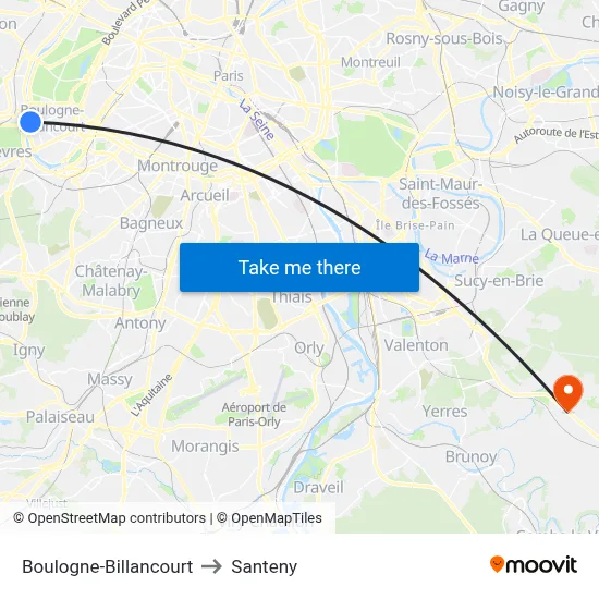 Boulogne-Billancourt to Santeny map