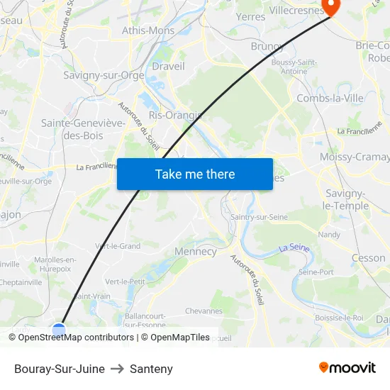 Bouray-Sur-Juine to Santeny map