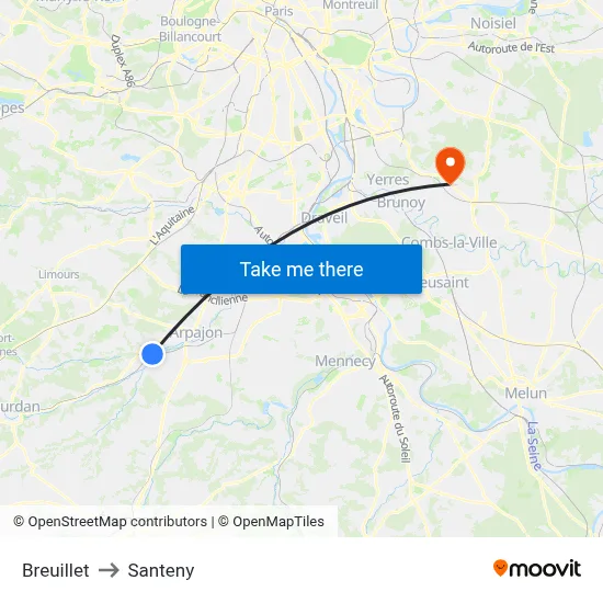 Breuillet to Santeny map