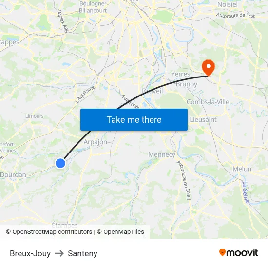 Breux-Jouy to Santeny map