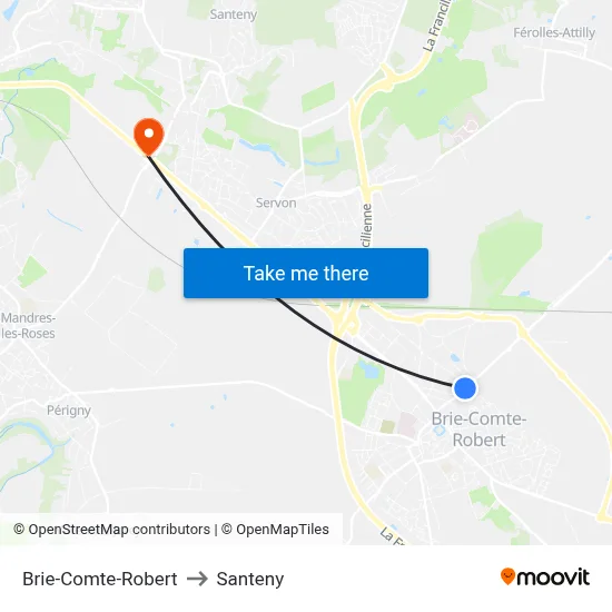 Brie-Comte-Robert to Santeny map