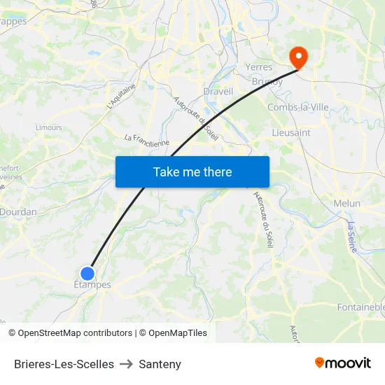 Brieres-Les-Scelles to Santeny map