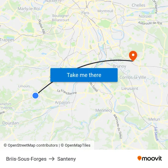 Briis-Sous-Forges to Santeny map