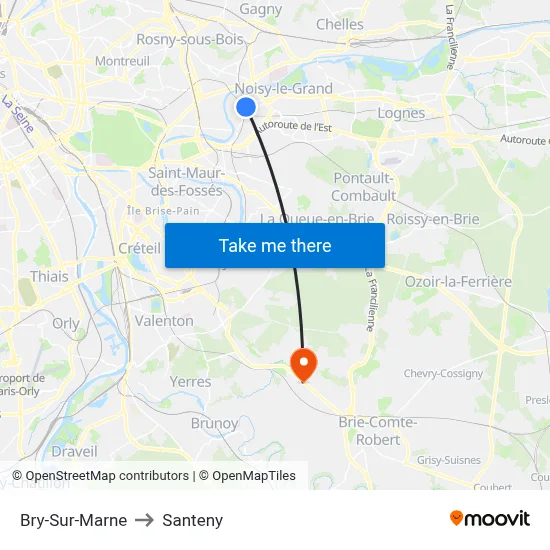 Bry-Sur-Marne to Santeny map