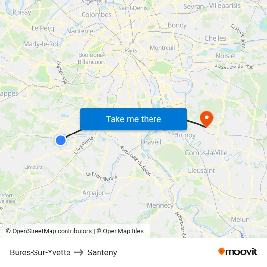 Bures-Sur-Yvette to Santeny map