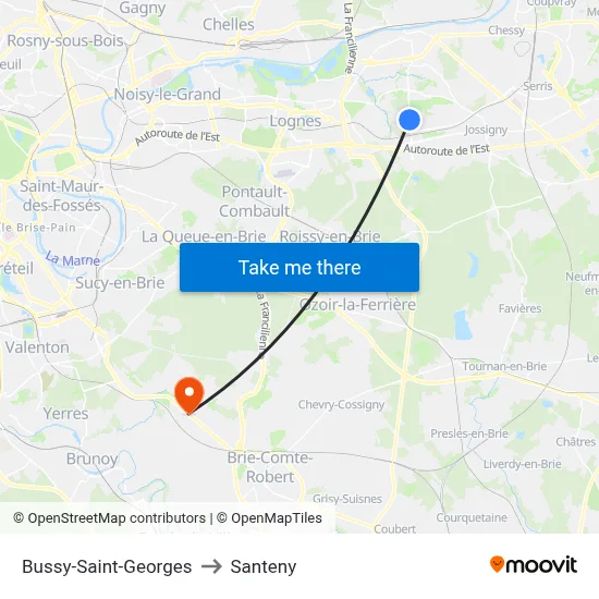 Bussy-Saint-Georges to Santeny map