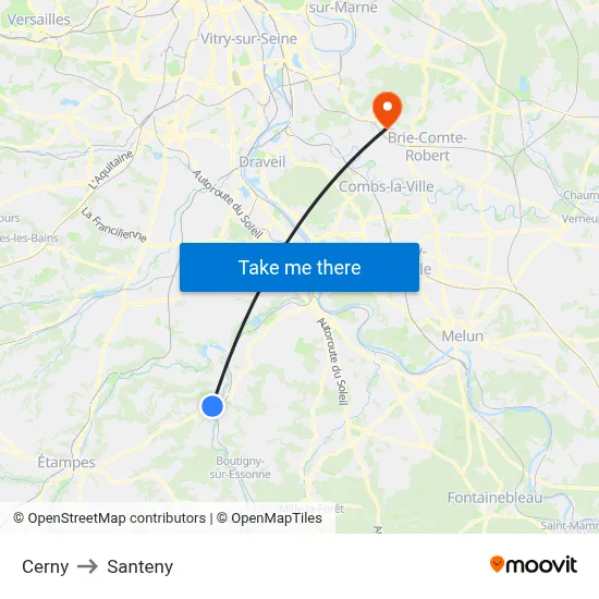 Cerny to Santeny map