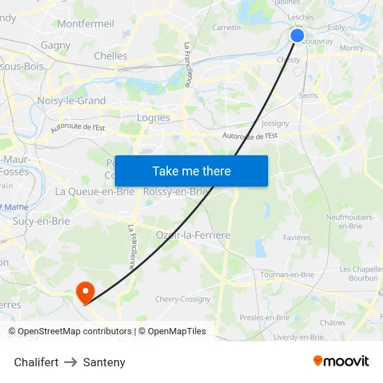 Chalifert to Santeny map