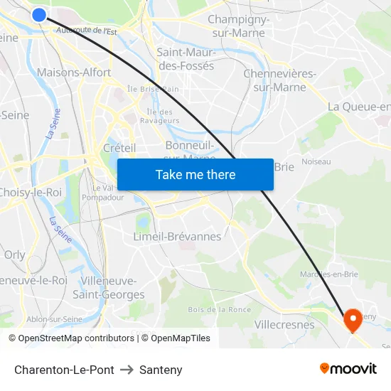Charenton-Le-Pont to Santeny map