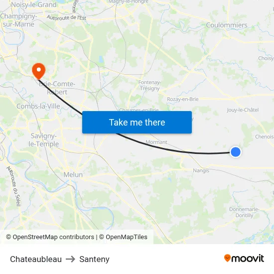 Chateaubleau to Santeny map