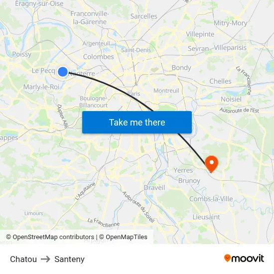 Chatou to Santeny map