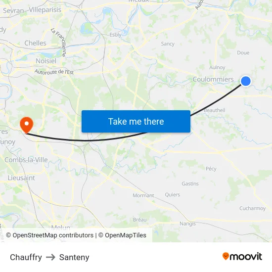 Chauffry to Santeny map