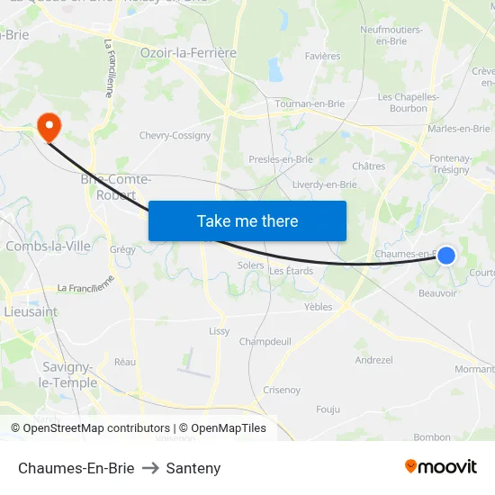 Chaumes-En-Brie to Santeny map