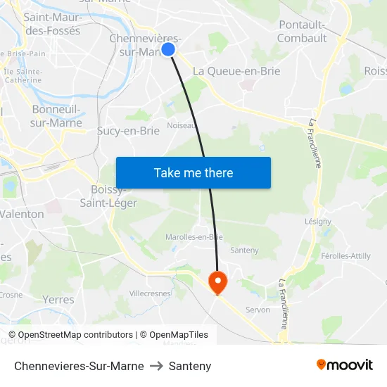 Chennevieres-Sur-Marne to Santeny map