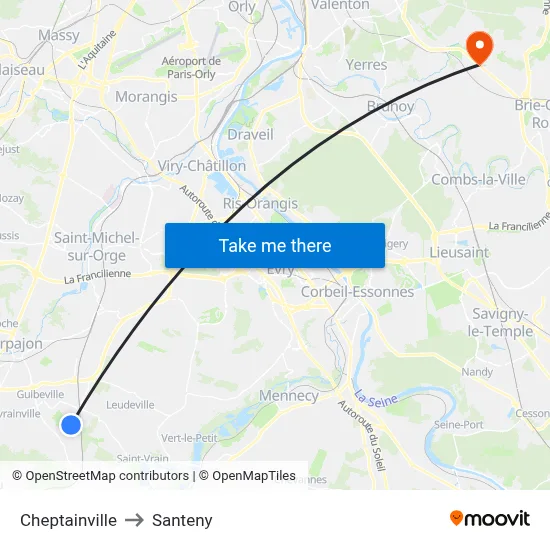 Cheptainville to Santeny map