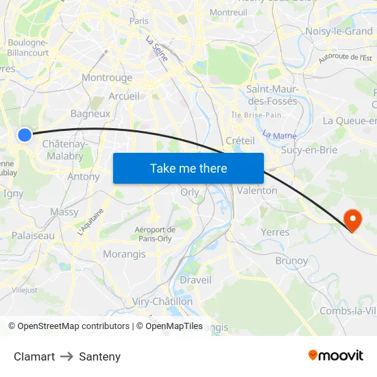 Clamart to Santeny map