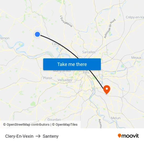 Clery-En-Vexin to Santeny map