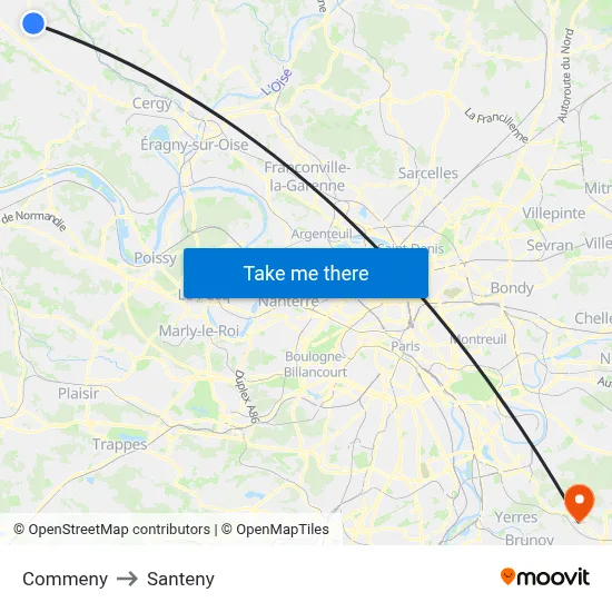 Commeny to Santeny map