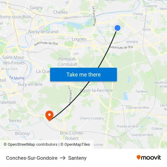 Conches-Sur-Gondoire to Santeny map